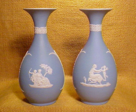 Pair Wedgwood Vases Br Light Blue Jasper Dip Br Sold December