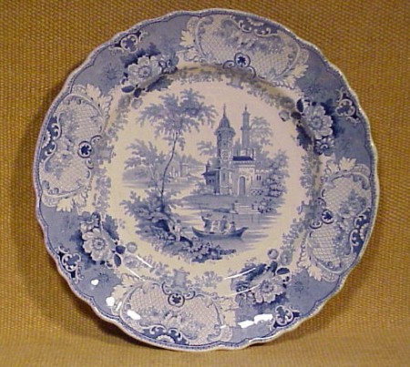 Blue Transferware Dinner Plate Knight, Elkin & Co. 